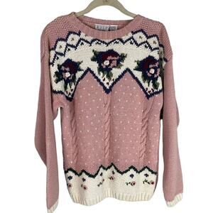 Vintage feminine floral crew neck sweater